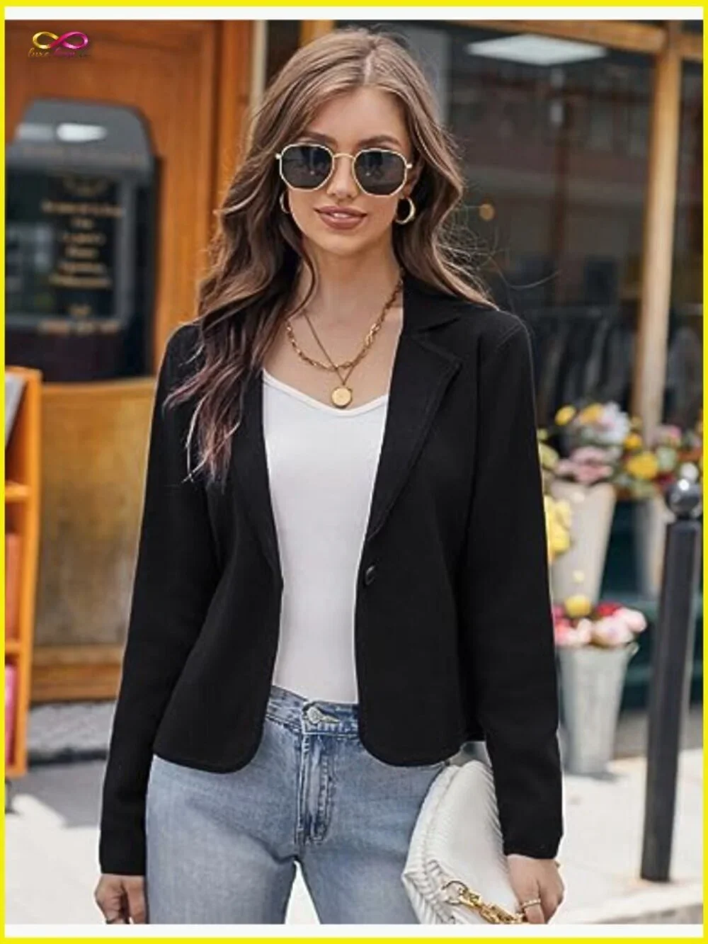 Cropped Knit Blazer Jacket Lightweight Button Front Casual Work Chic